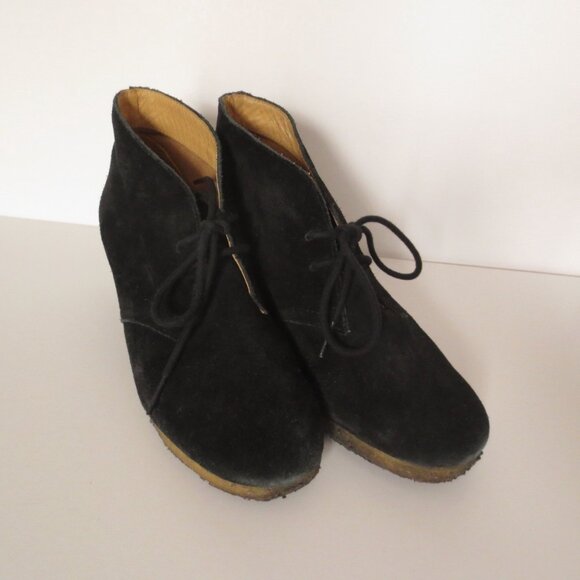 Clarks Originals Black Yarra Suede Platform Wedge Lace Up Ankle Boots Booties - Picture 2 of 10